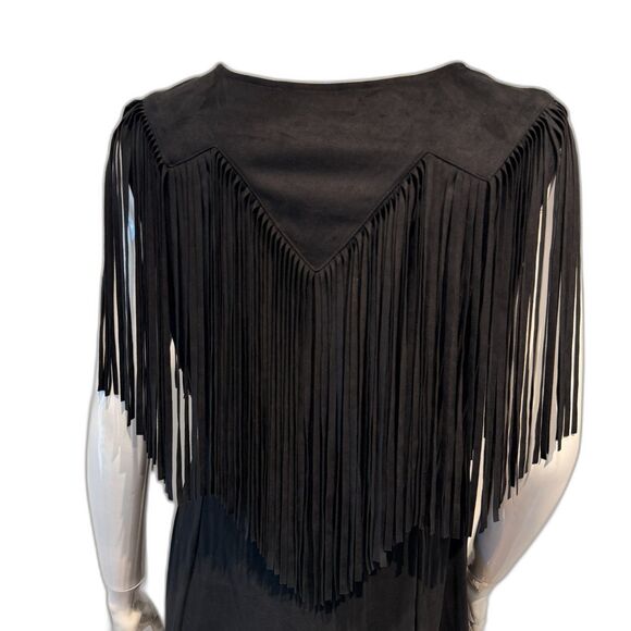Idyllwind Lady Bird Black Fringe Faux Suede Mini Dress Size L Western Boho - Picture 7 of 10